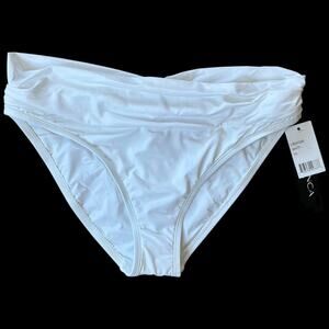 NWT La Blanca Island Goddess Shirred Band Hipster Swim Bottom White Size 10